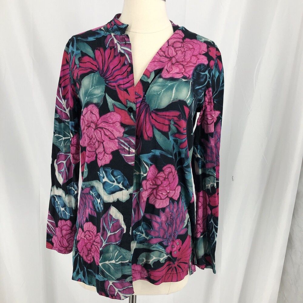 Additions by Chicos MULTICOLOR FLORAL PRINT BUTTON-UP Top. Womens Size 1